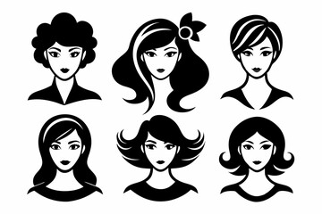 hairstyles for women icon set line art silhouette vector illustration