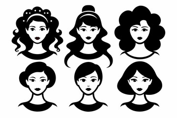 hairstyles for women icon set line art silhouette vector illustration