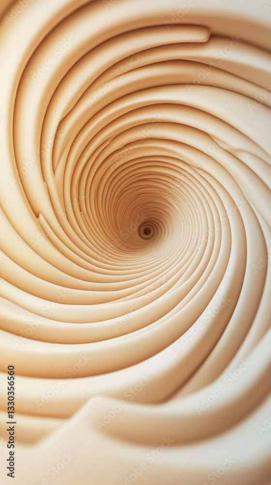 Leinwandbilder Soft golden illumination tracing beige spiral curves, generating mesmerizing vortex-like depth with swirling visual movement