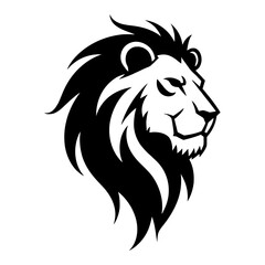 Minimalist Lion Head Logo Black and White Outline Line Art Drawing Style Side View Detailed Design