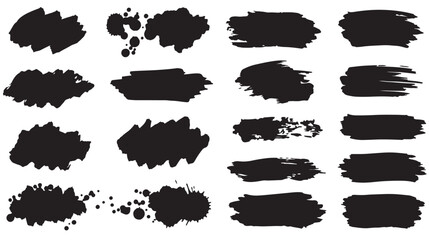 Black ink splashes stains and grunge banners set in vector illustration