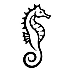 Obraz premium Minimalist Seahorse Head Side View Black and White Outline Line Art Drawing Vector Illustration