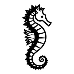 Minimalist Seahorse Head Profile View Black and White Outline Line Art Drawing Vector Illustration