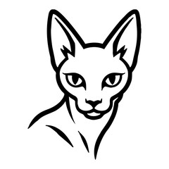 Minimalist Sphynx Cat Head Line Art Drawing Vector Illustration in Black and White Outline Line Art Drawing