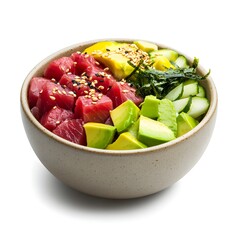 Delicious Tuna Poke Bowl with Avocado and Cucumber Healthy Asian Cuisine Food