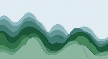 Abstract wavy green layers backdrop for presentation, infographic, product showcase, web design, nature related project, ecology concept with copy space, environmental awareness idea.