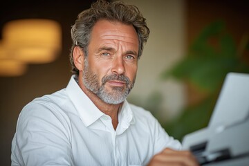 Confident Businessman in Office Setting with Professional Attire