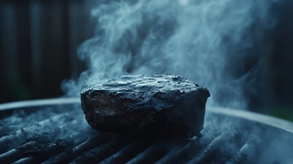Burnt steak blackened on the grill after being overcooked