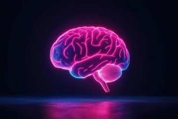 Futuristic Neon Brain: AI Technology and Innovation Concept in Digital Art