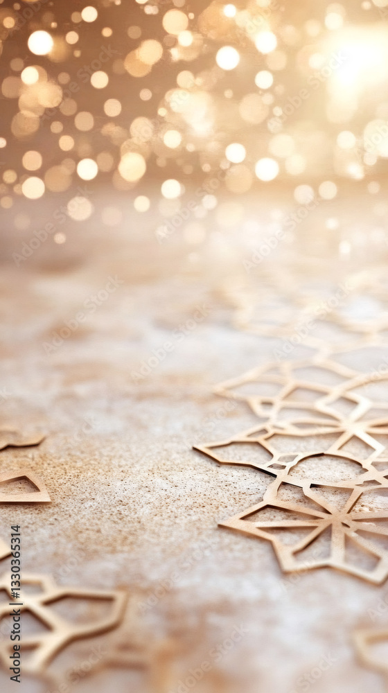 Aufkleber Christmas golden snowflakes decorations on a sparkly surface with bokeh lights creating a festive atmosphere