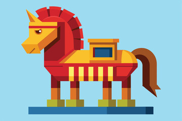 Obraz premium A colorful representation of a Trojan horse with a unique design, emphasizing creativity and customization, Trojan horse Customizable Disproportionate Illustration
