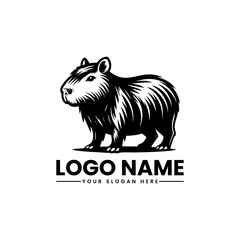 Minimalist capybara logo, sleek vector emblem for nature and wildlife conservation branding