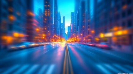 Obraz premium Cityscape Night Street Motion Blur Tall Buildings