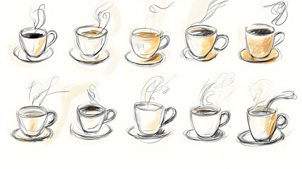 Coffee cup continuous line sketch tea icon cafe