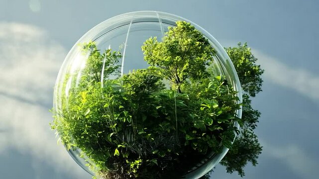 glass globe ball with tree growing and green nature blur background. eco earth day Video