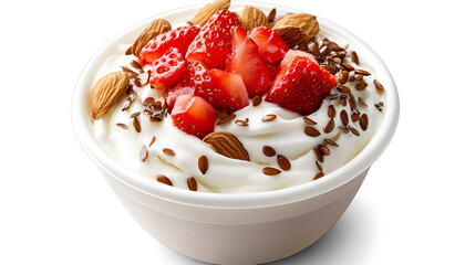 Greek yogurt with strawberries, flaxseeds, and almonds