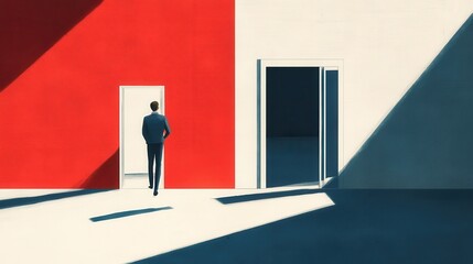 A Businessman Facing Two Open Doors: Choices, Opportunities, and the Uncertain Future Ahead