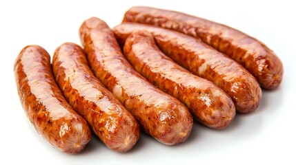 Fresh boiled sausages close-up isolated on white