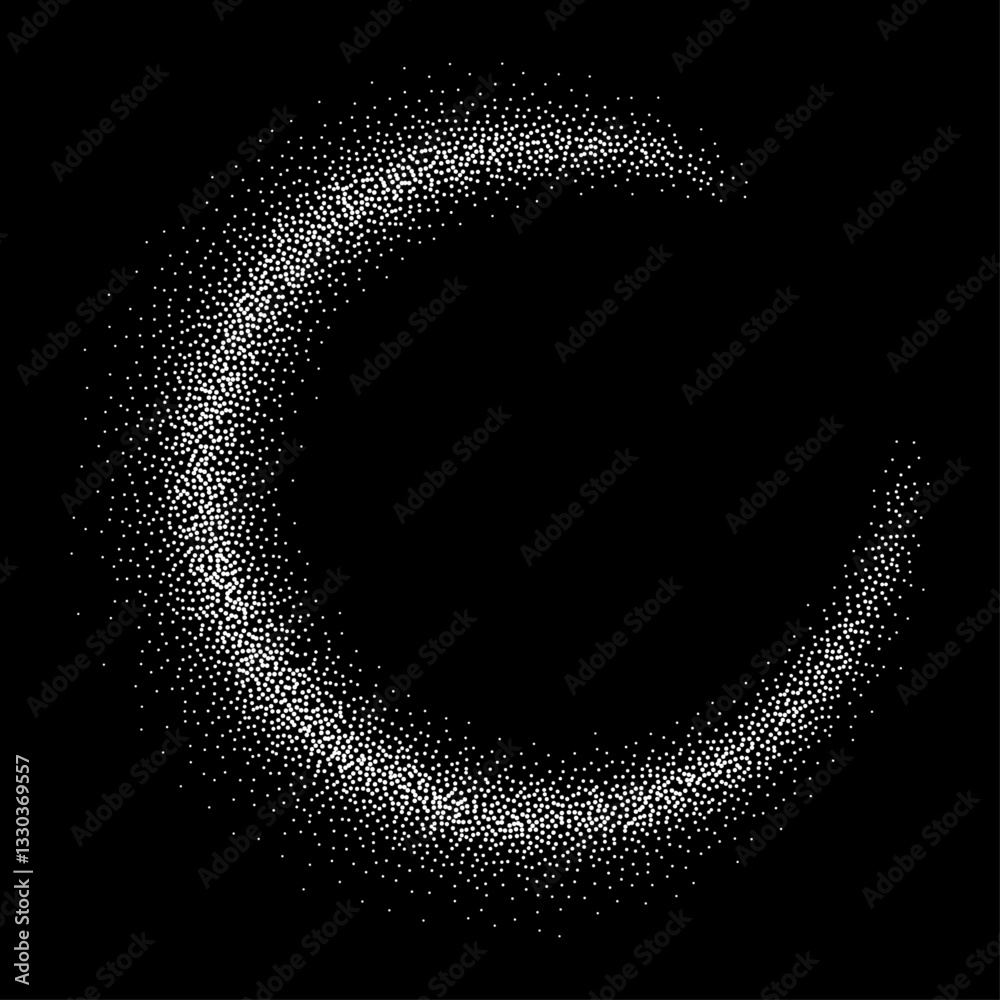 Poster white flour powder round frame isolated on black background with copy space. shiny ring of silver co