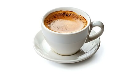 Freshly brewed cup of espresso isolated on white