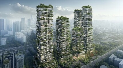 Obraz premium Vertical Forest Cityscape: Futuristic Eco-Friendly Skyscrapers