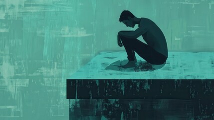 A Solitary Figure Contemplating Life's Challenges on a High Place, Depression, Loneliness, Despair, Isolation, Mental Health Awareness