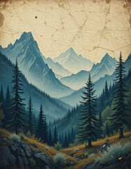 Fototapeta premium Mountain landscape in oil paint. Pattern for printing on wall decorations, covers, wallpapers
