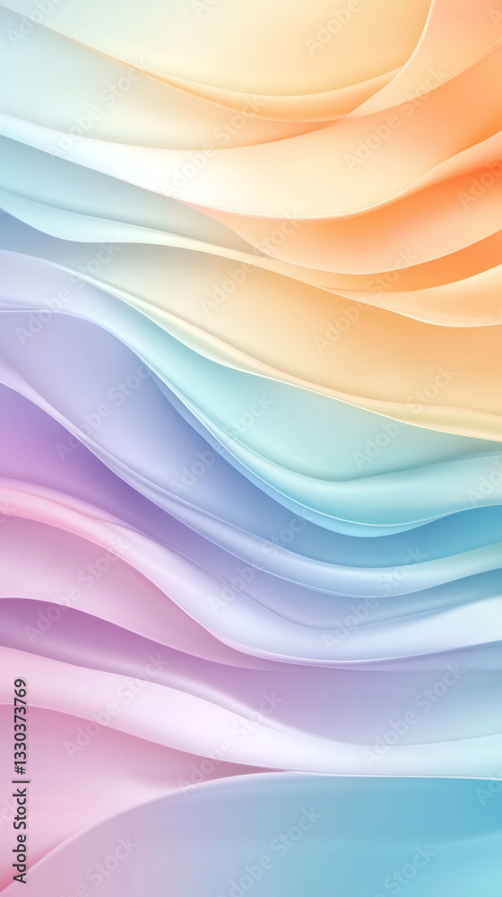 Aufkleber Pastel waves curving smoothly, blending soft colors into dynamic, elegant abstract background pattern