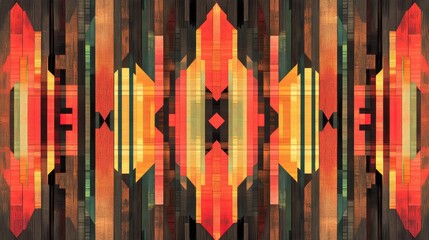 Obraz premium Abstract Geometric Artwork Symmetrical Design in Warm Tones Red Orange Brown Hues Digital Painting Modern Art Print
