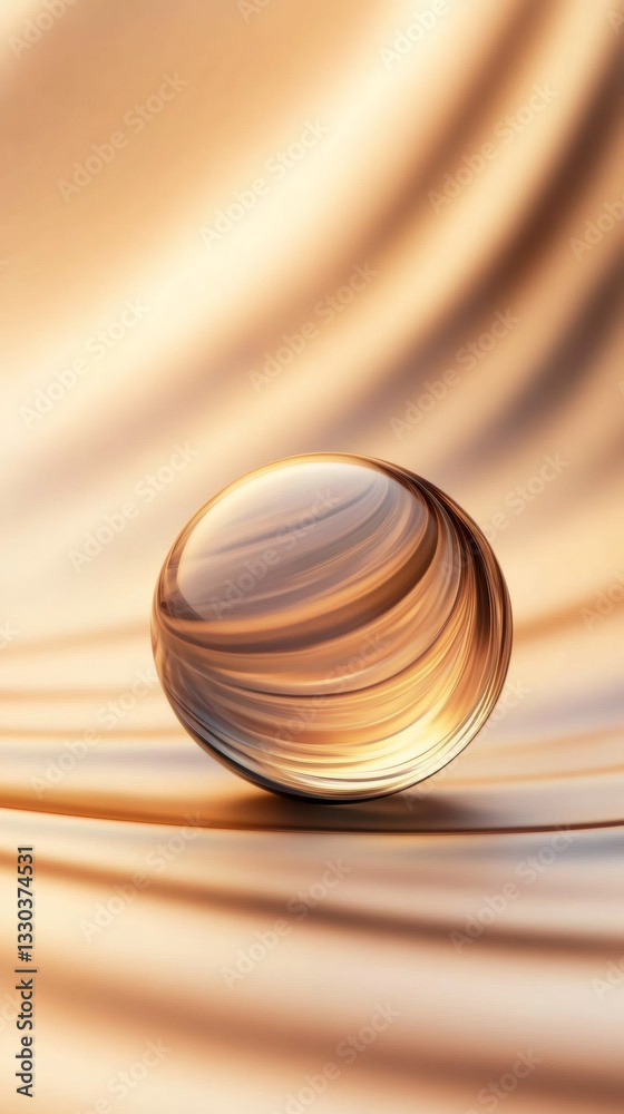 Poster glass sphere with golden swirls resting on a luxurious silk cloth, creating an elegant and sophistic