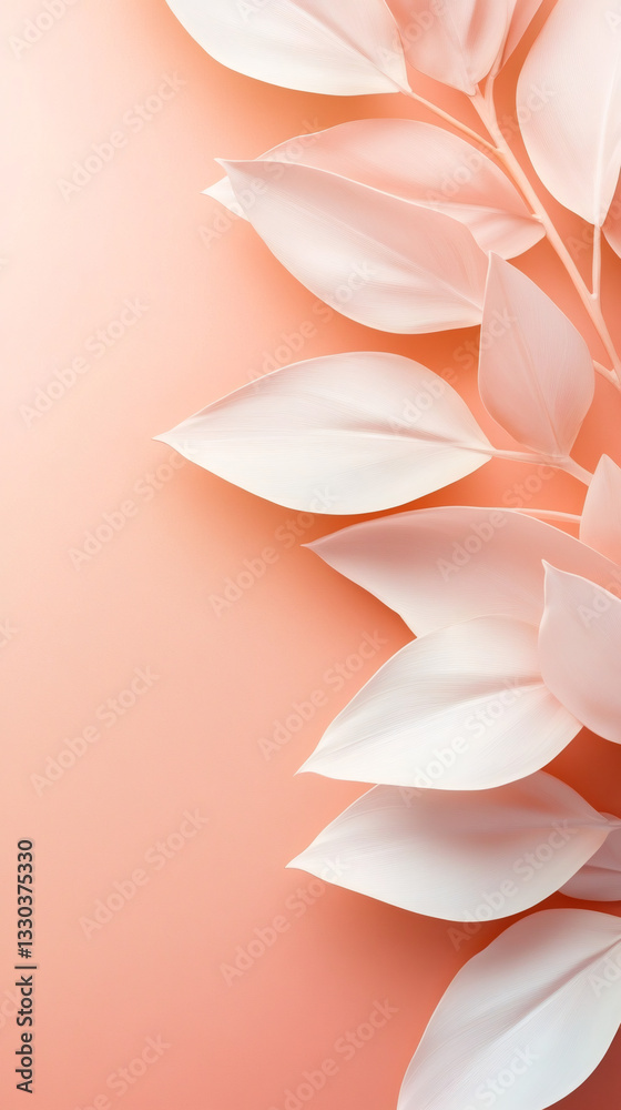 Aufkleber elegant white leaves arranged on a coral background creating a stylish and minimalist composition wi