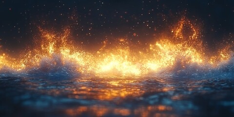 Fototapeta premium Fiery Orange Waves Abstract Digital Art Background sea hot fire heat glow dark gold blue