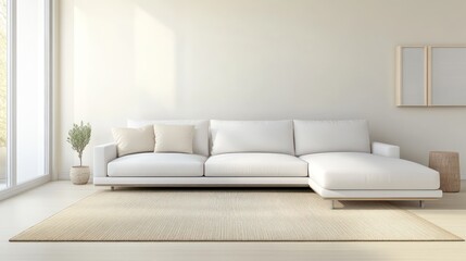 A sophisticated modern living room with a beige and white color scheme