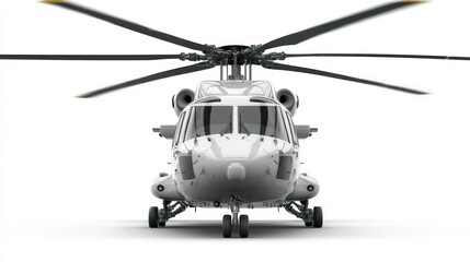 Fototapeta premium Advanced Military Helicopter on White Background with Rotors Spinning