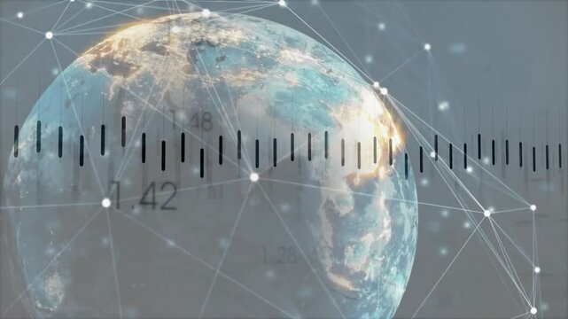 Digital data overlaying Earth with network connections and measurement scale animation