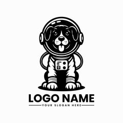 Minimalist astronaut puppy in a space suit, sleek futuristic canine emblem for modern pet and tech branding