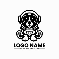 Minimalist astronaut puppy in a space suit, sleek futuristic canine emblem for modern pet and tech branding