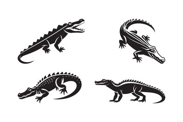 Crocodile Silhouette Set Reptile Vector Illustration