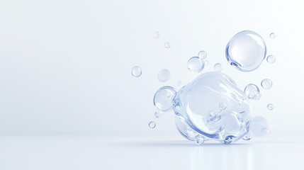 Floating Transparent Water Bubbles, Abstract 3D Liquid Design
