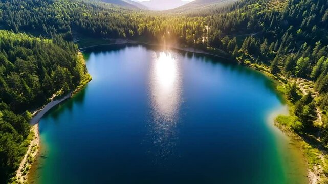 lake , aerial view, circling around