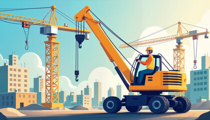 Proficient crane operator managing controls at construction site, Labor Day