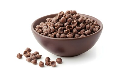 Bowl of cocoa cereals on white background