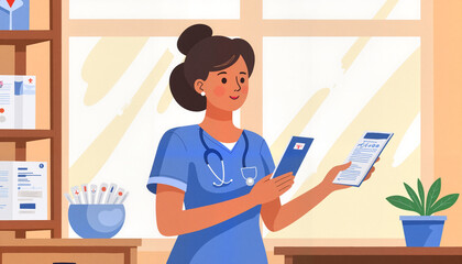 Nurse spreading awareness with brochures in health center, community care