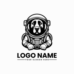 Adorable astronaut dog mascot vector logo, space explorer puppy emblem for futuristic branding  