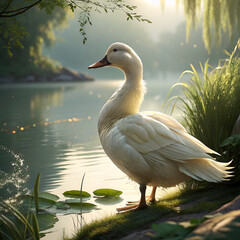 Obraz premium white swan on the lake