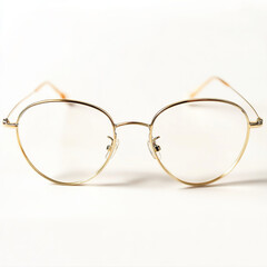 glasses, eyeglasses, gold frame glasses, clear lenses on white background