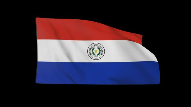 Paraguay flag seamless loop animation on transparent background. 4K Alpha