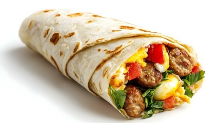 Delicious Sausage Egg Breakfast Wrap Isolated