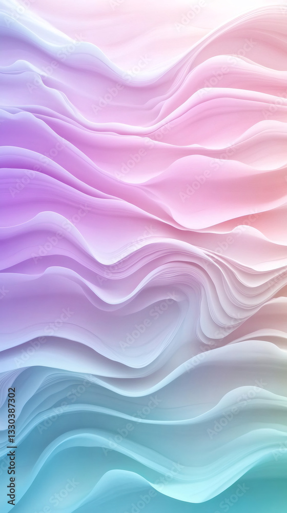 Poster Soft pastel waves intertwining, blending seamlessly with fluid motion and creating ethereal, tranquil visual harmony