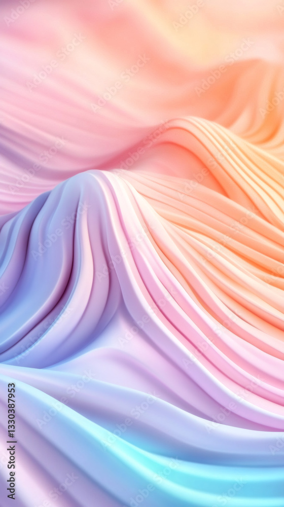 Poster Pastel waves blending softly, generating gradient background with seamless color transition for graphic design and creative projects